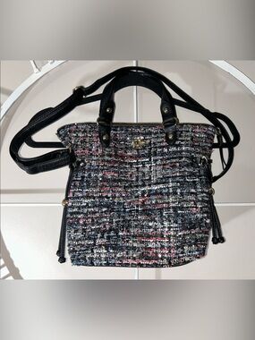 Juicy Couture Black Trim Tweed Small Tote with Lip Embellishment